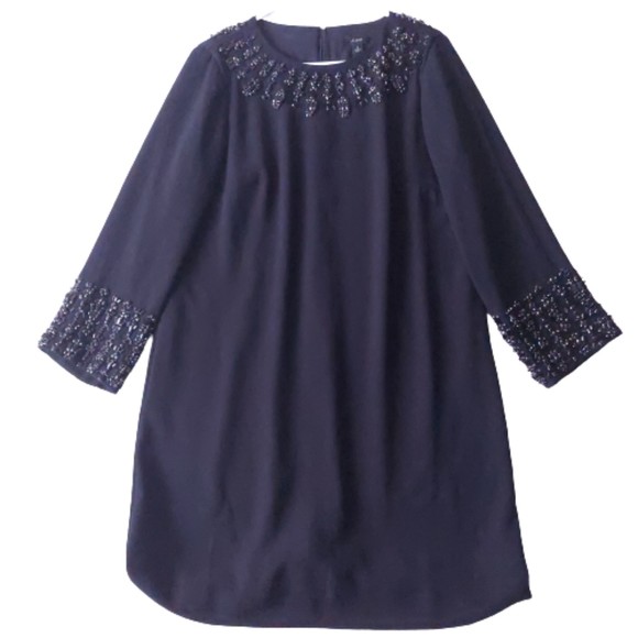 J. Crew Black Beaded Long sleeve Shift Dress Women's Sz 8 NWT - Picture 1 of 15